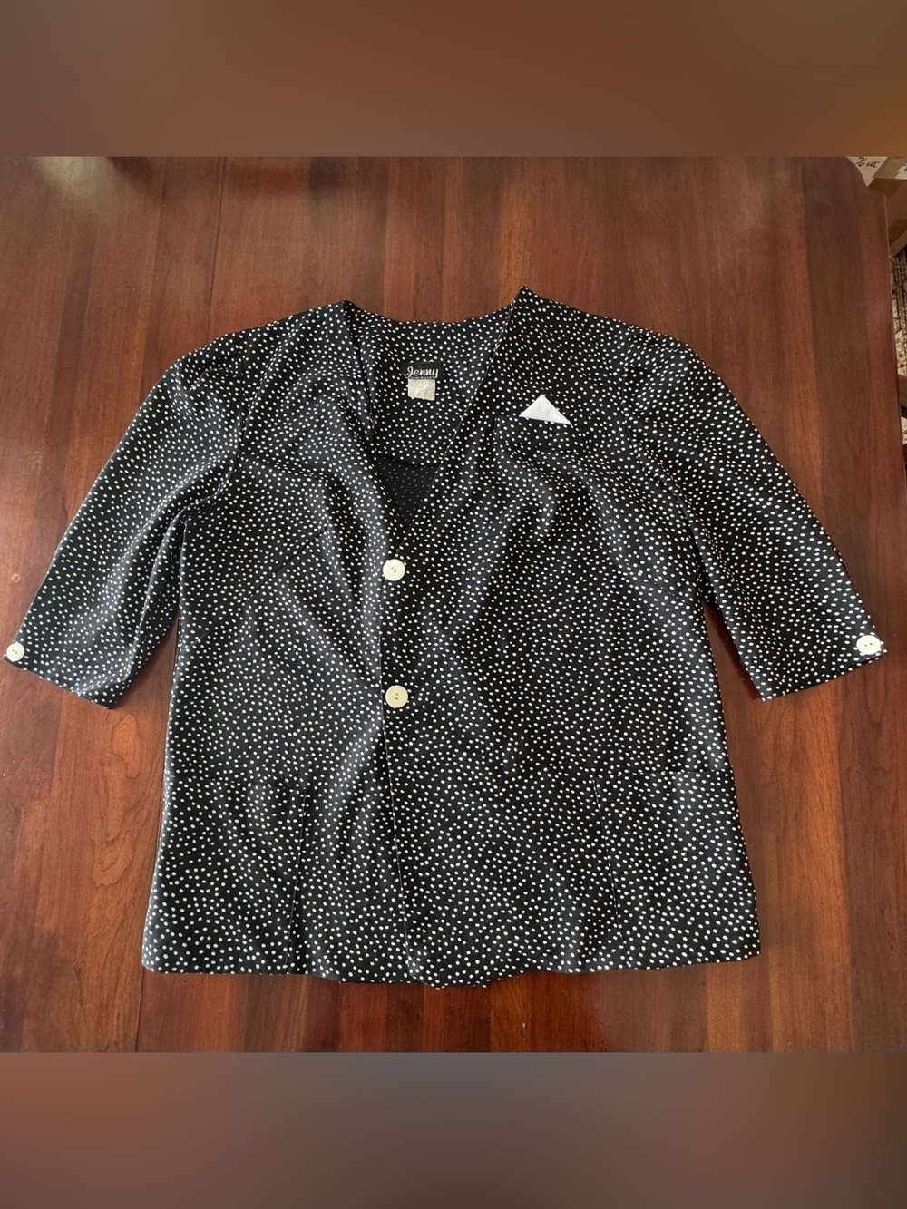 VTG Jenny Blazer Black Polka Dot Women's Jacket with White Buttons